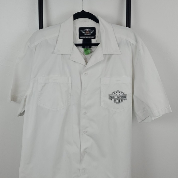 Harley Davidson white cotton shirt buttons up embroider men size L - Picture 2 of 7